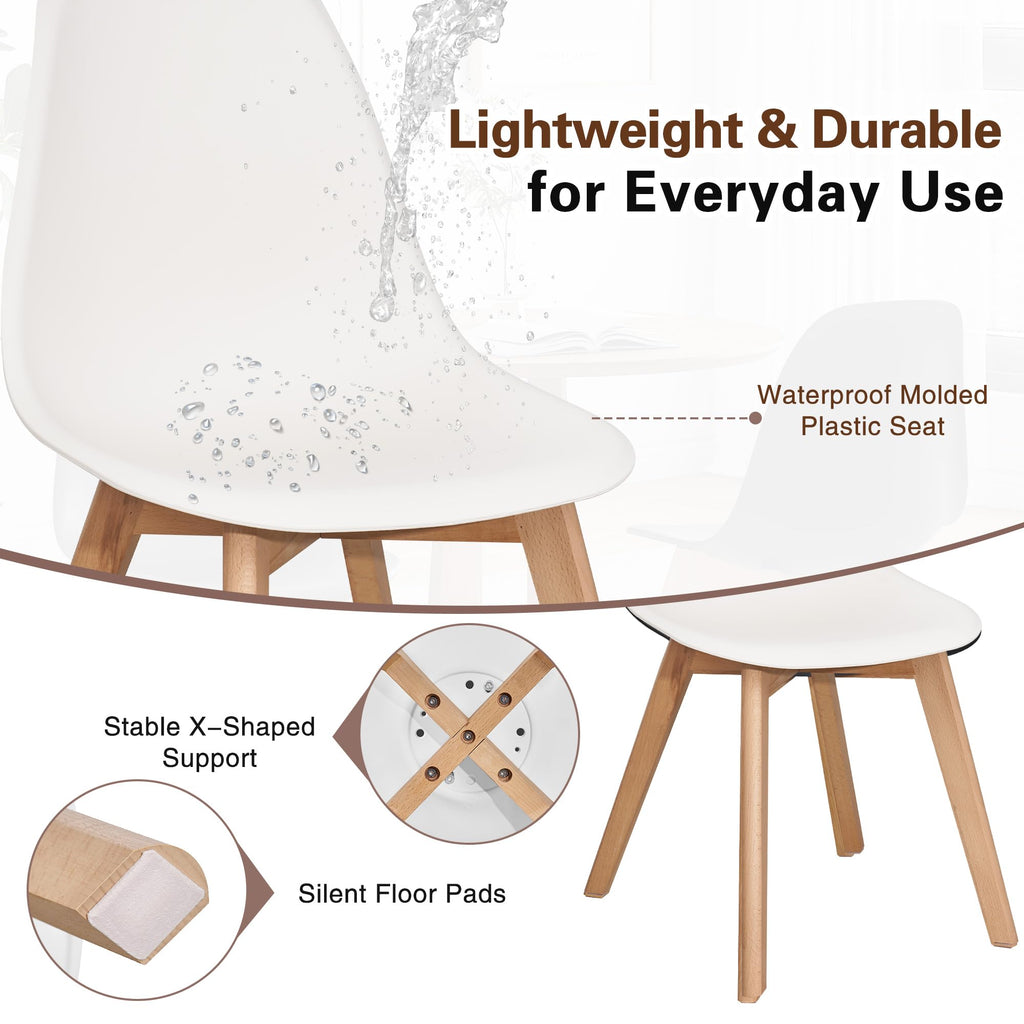 Inspired Eames Style Dining Chairs Set of 4, Mid-Century Modern Kitchen & Dining Room Chairs, Molded Plastic Seat & Back, Solid Wood Legs
