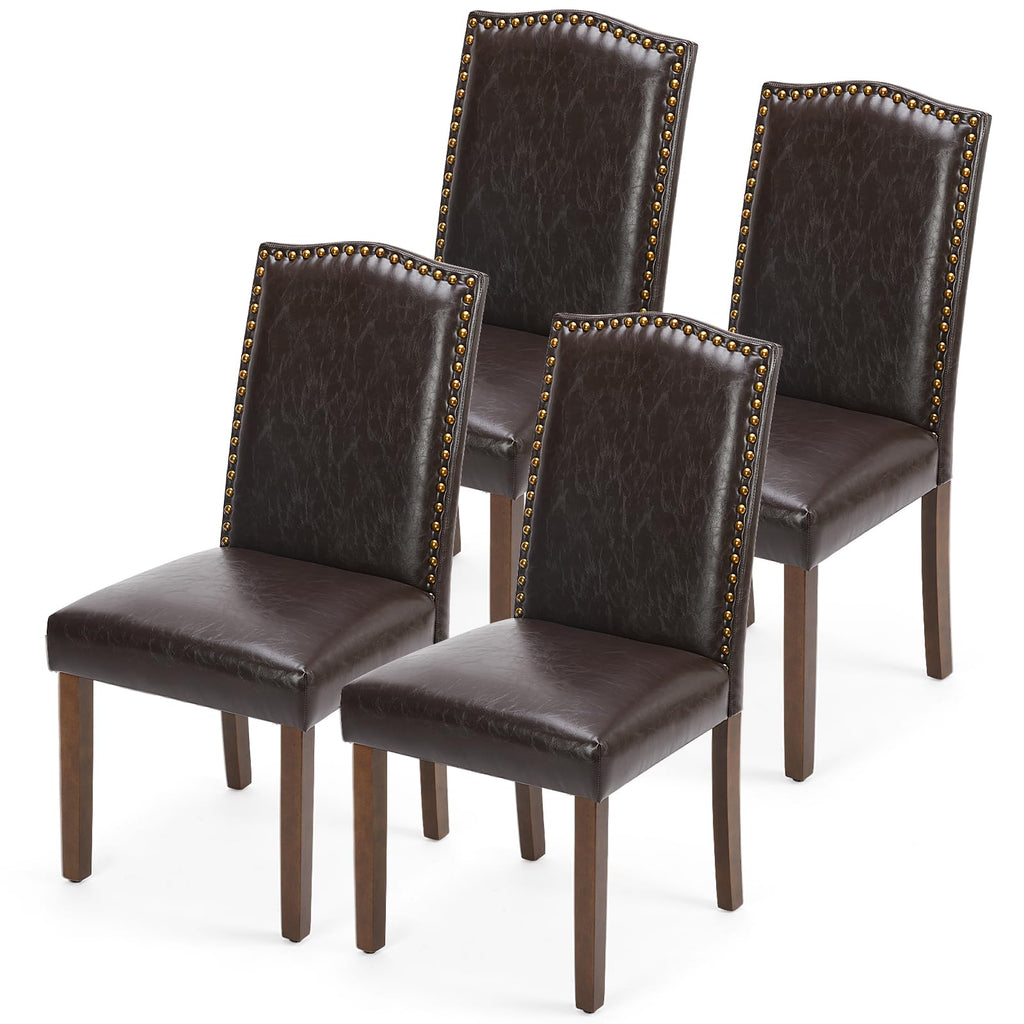 Dining Chairs Set of 4, PU Leather Kitchen Table Chairs, Brown