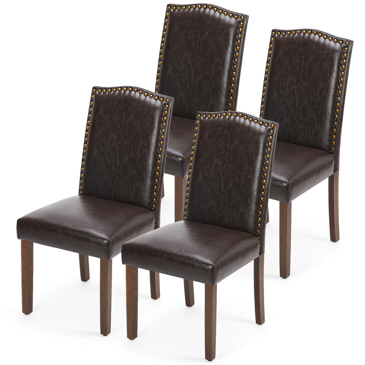 Dining Chairs Set of 4, PU Leather Kitchen Table Chairs, Brown