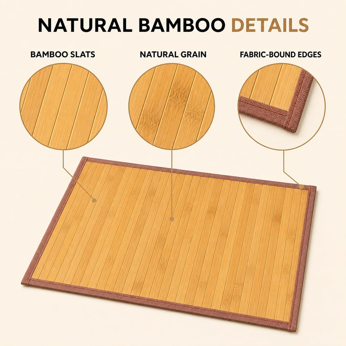 Bamboo Placemats, Set of 4, Woven, 11.8x17.3 Inches, Yellow