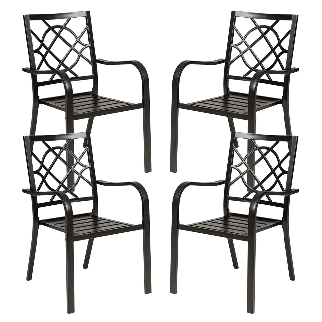 4 Piece Outdoor Dining Chairs 300 lbs Patio Bistro Chair Stackable Wrought Iron Chairs with Armrest for Garden