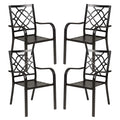 4 Piece Outdoor Dining Chairs 300 lbs Patio Bistro Chair Stackable Wrought Iron Chairs with Armrest for Garden