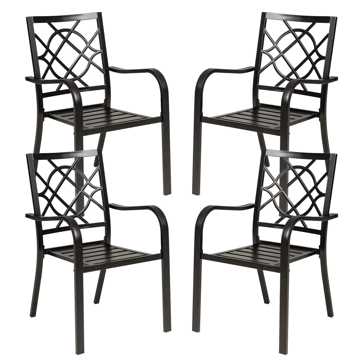 4 Piece Outdoor Dining Chairs 300 lbs Patio Bistro Chair Stackable Wrought Iron Chairs with Armrest for Garden