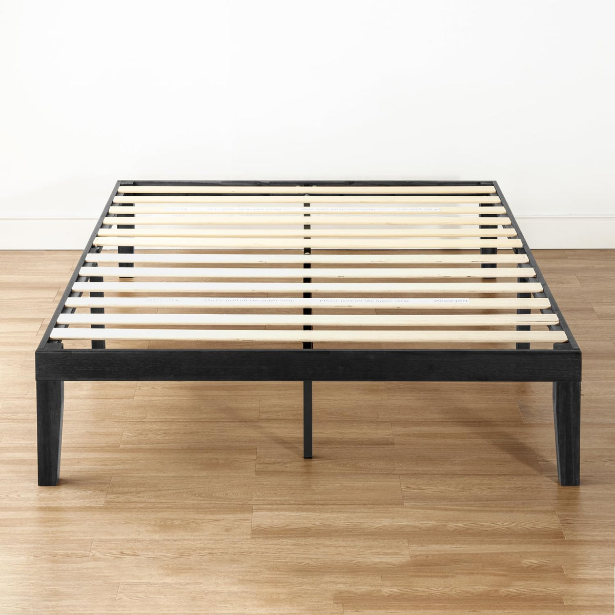 Naturalista Classic 16 Inch Solid Wood Platform Bed with Wooden Slats, Black, Queen