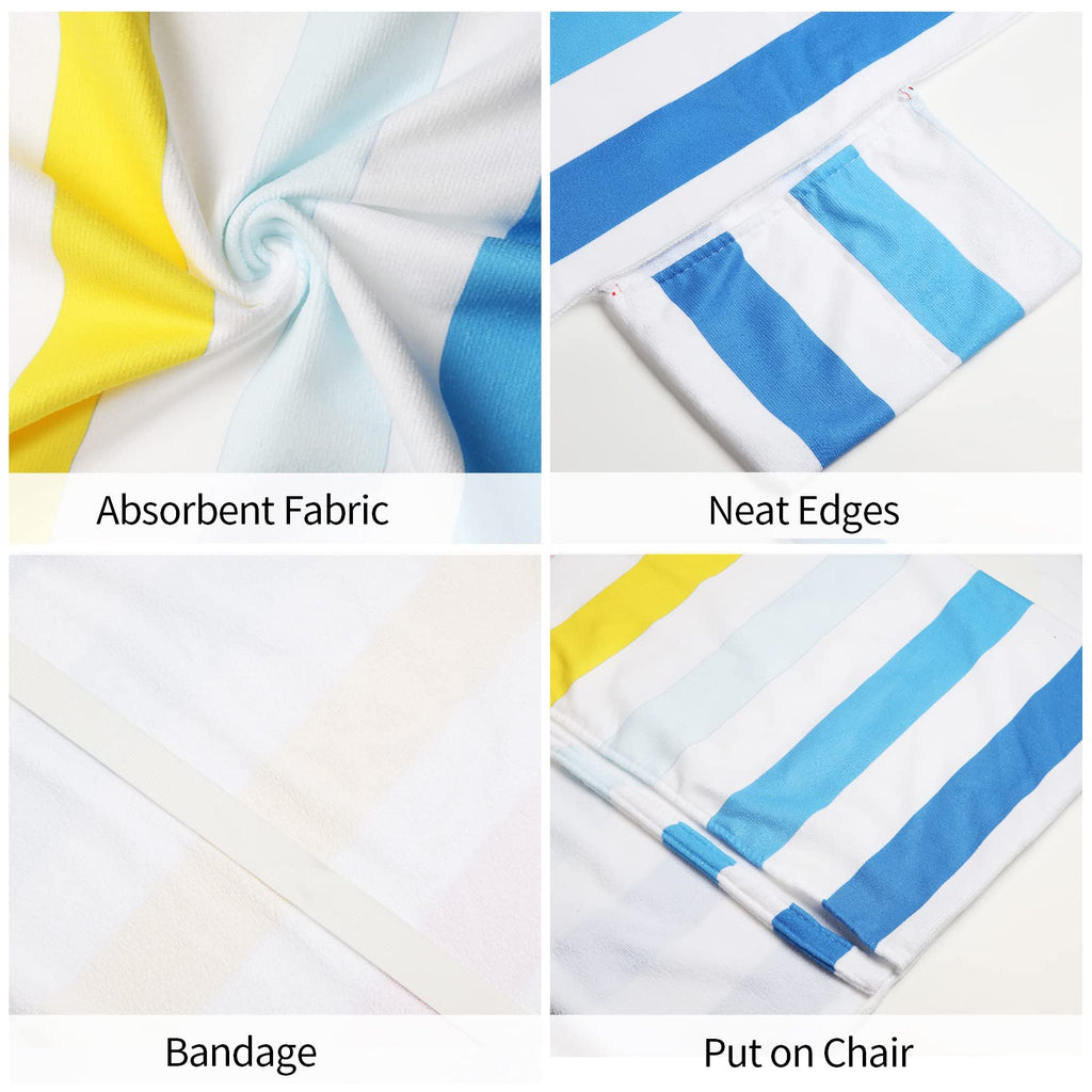 Colorful Beach Chair Cover with Side Pockets Cozy Quick Dry Stripe Chaise Lounge Chair Towel Cover for Pool Beach