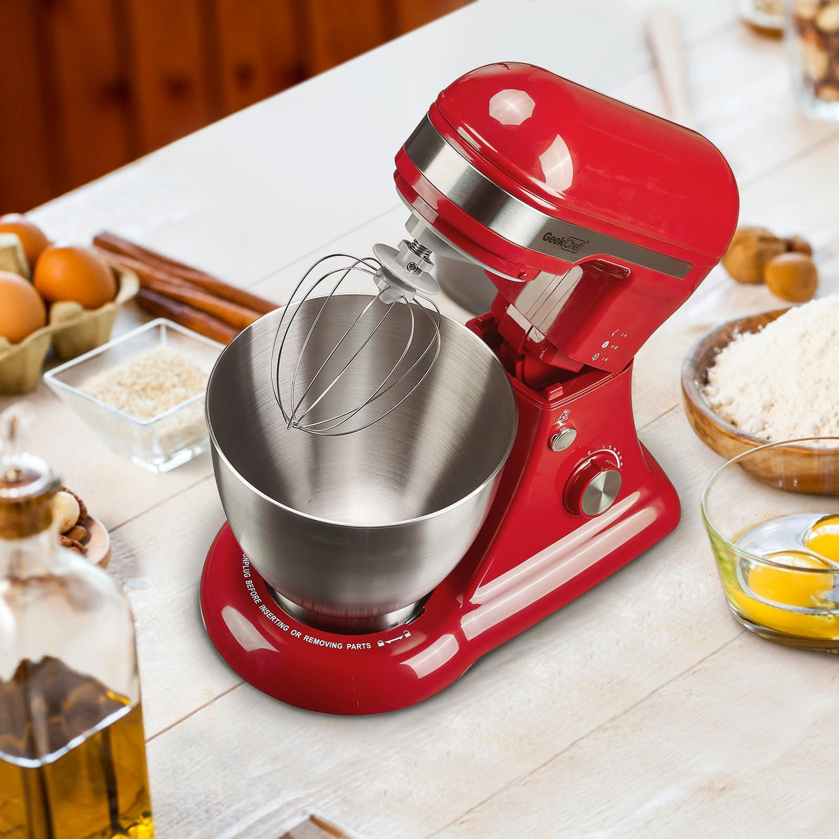 Electric Stand Mixer, 4.8QT 12 Speeds Tilt-head Food Mixer with Dough Hook, Whisk, Beater, Bowl, Rotary Knob Kitchen