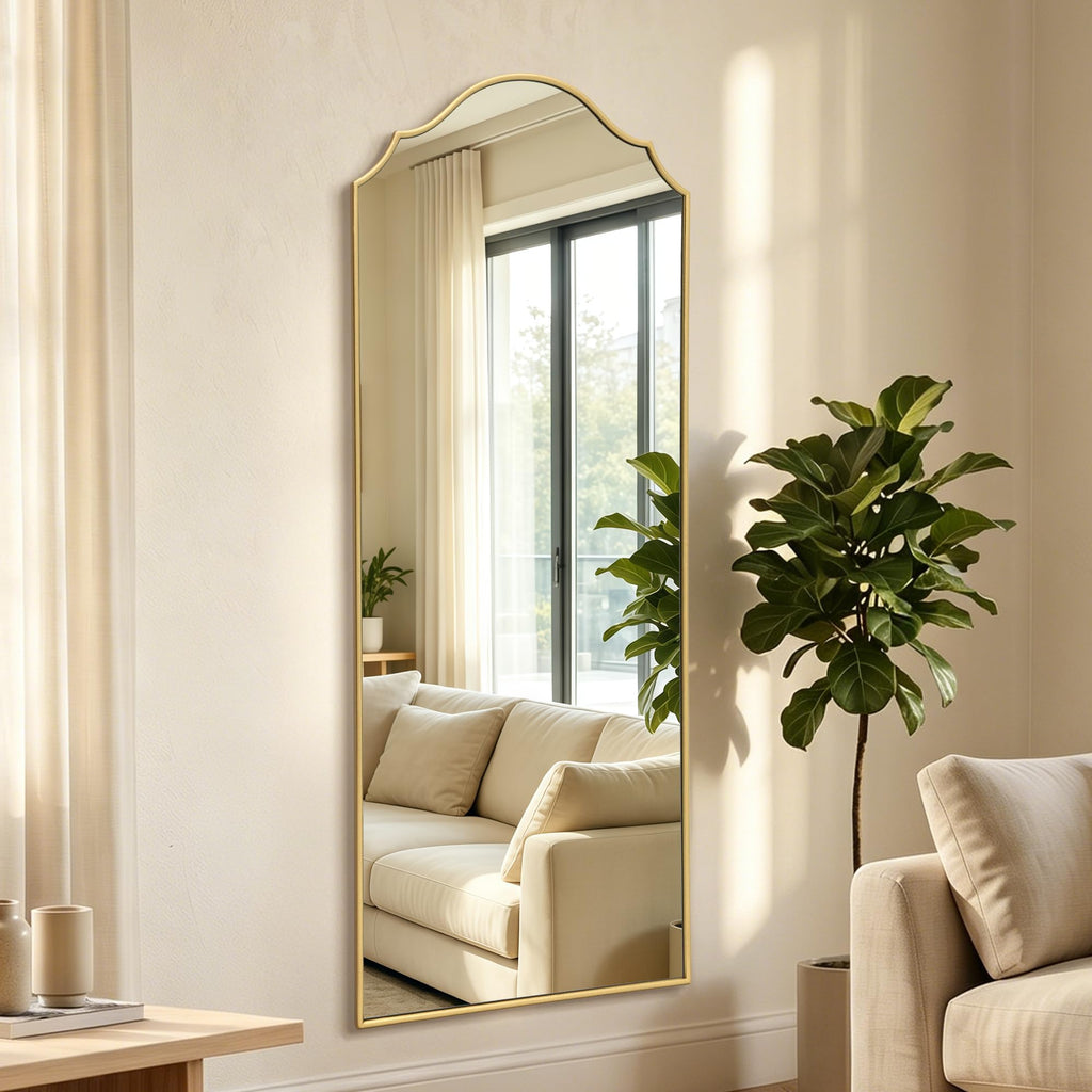 Scalloped Full Length Mirror: 21"x56" Gold Arched Floor Mirror