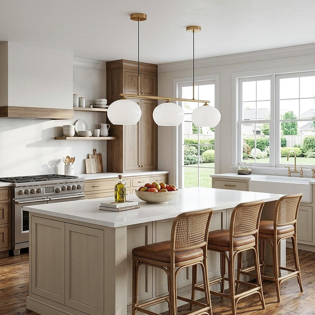 Lighting Mid Century Modern 3-Light Brushed Brass Linear Pendant Light