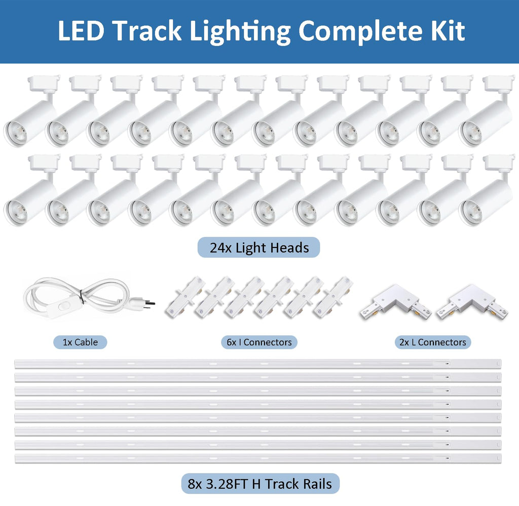 24 Pack White H Type LED Track Lighting Kit