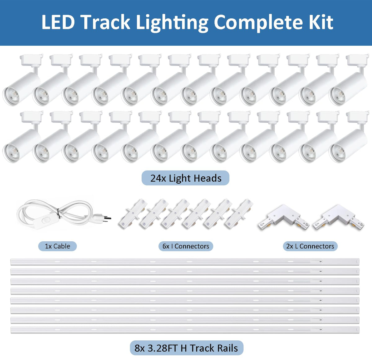 24 Pack White H Type LED Track Lighting Kit