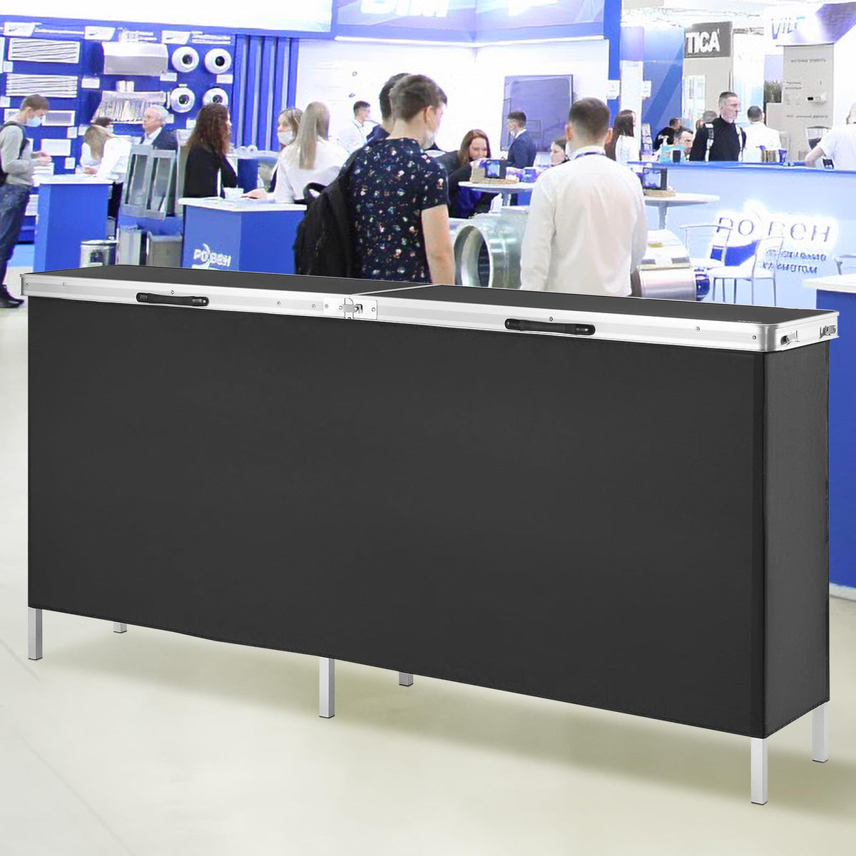Extra Long Folding Portable Bar Tradeshow Podium Table for Indoor, Outdoor, Party, Picnic, Exhibition, Includes