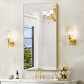 Gold Bathroom Mirror for Wall, Brushed Gold Rectangle Mirrors with Metal Frame, Bathroom Rectangular Mirror