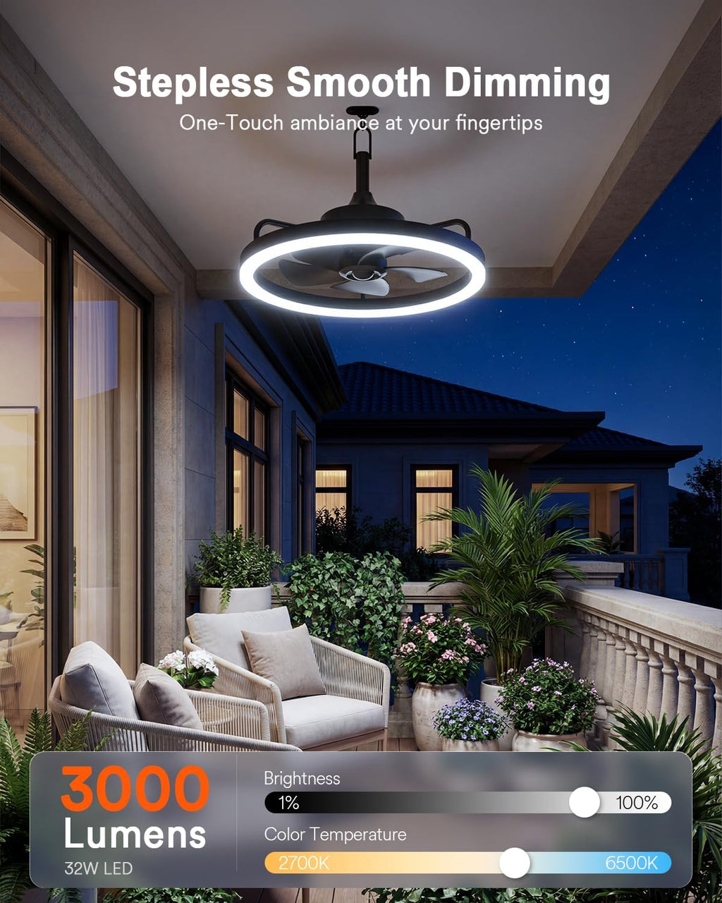 Outdoor Smart Ceiling Fan with Light