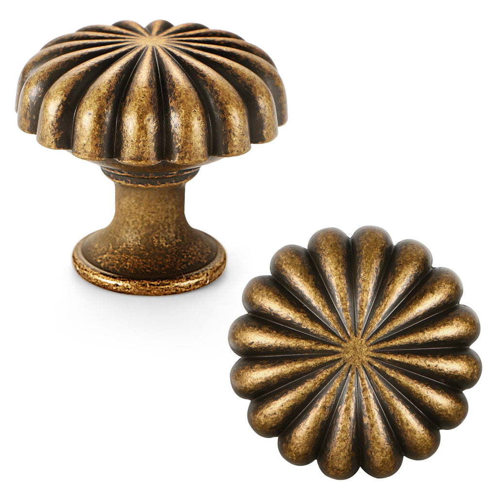 Antique Brass Cabinet Knobs,10 Pack Solid Drawer Pulls for Dressers