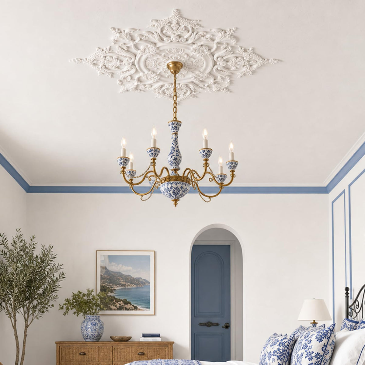 35.4 Inch Large PU Ceiling Medallion, French Victorian Decorative, White