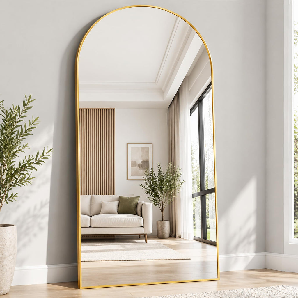 Full Length Mirror, 71′′x30′′Arched Large Floor Body Mirror (Gold)