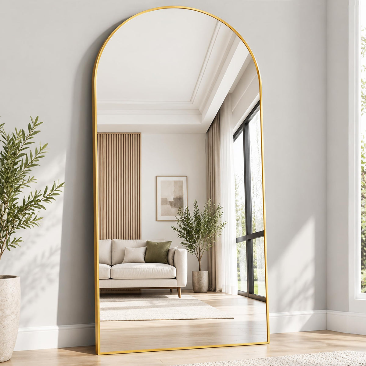 Full Length Mirror, 71′′x30′′Arched Large Floor Body Mirror (Gold)