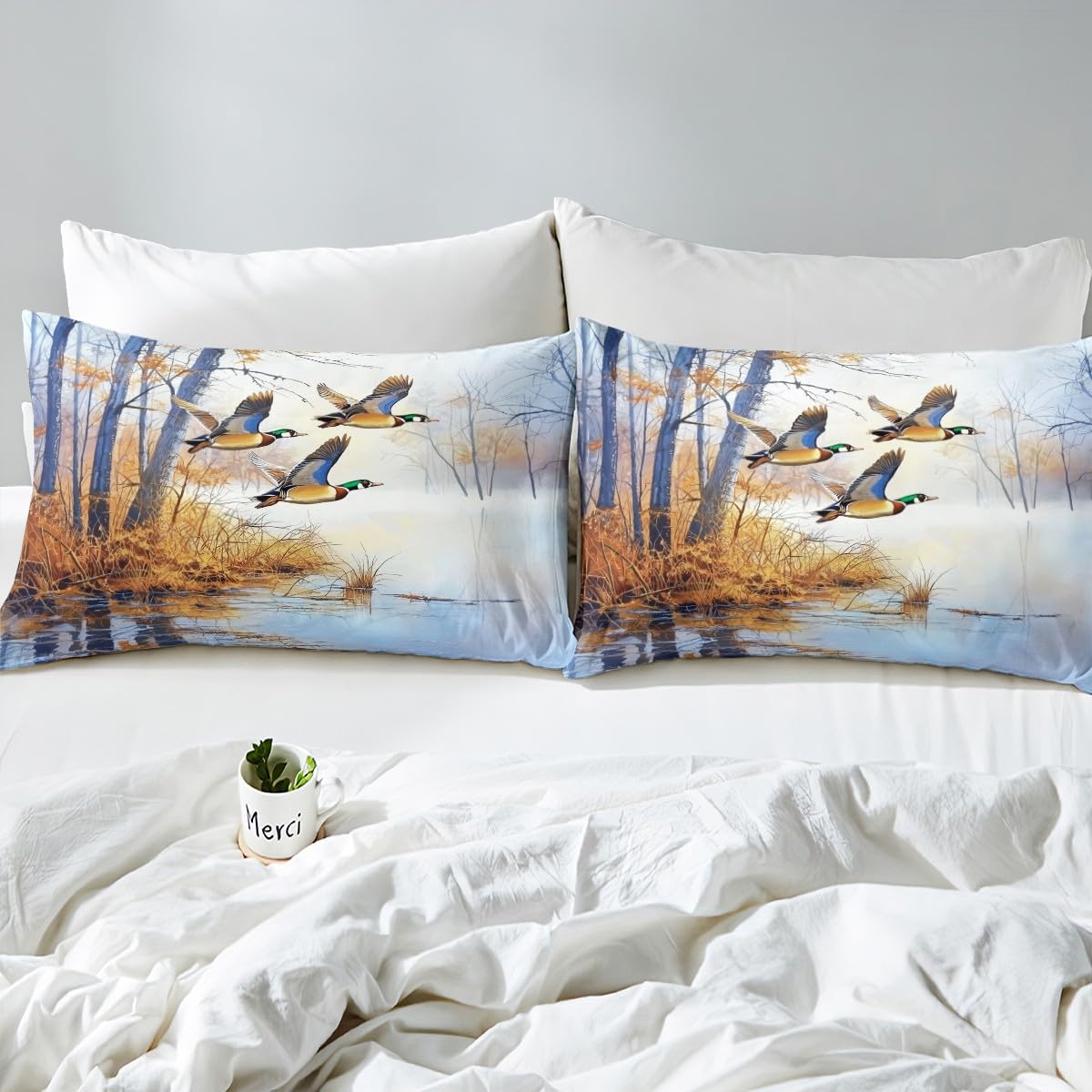 Mallard Duck Sheet Set Mallard Duck Bird Bed Sheets Set Rustic Natural Lake Scenery Sheets Vintage Woodland