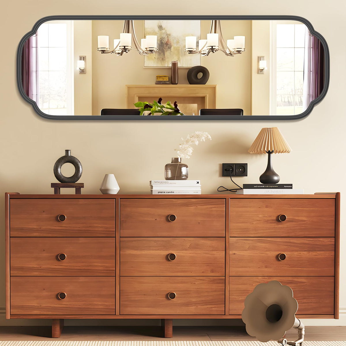 48"x16" Black Door Mirror Full Length Over The Door with Non-Rusting Metal Frame, Modern Full Body Mirror Bedroom