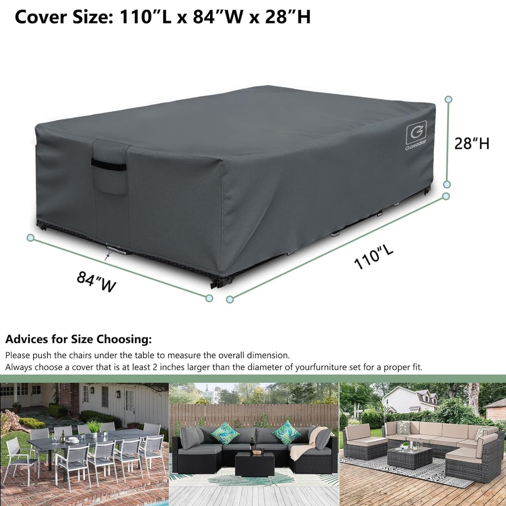 Outdoor Furniture Cover Waterproof, Patio Sectional Cover for Outdoor Furniture Set, 600D Heavy Duty, 110" L x 84" W