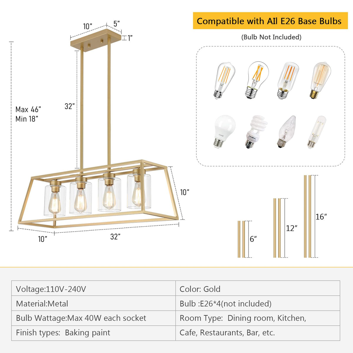 Gold Chandeliers Island Light Fixture