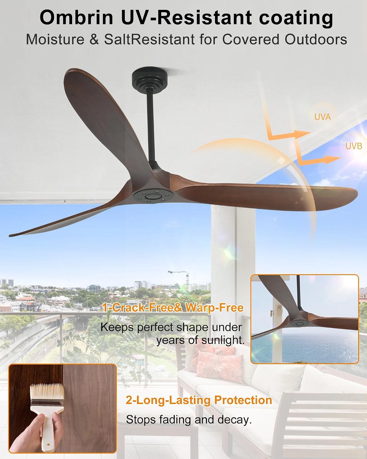 72" Wood Smart Ceiling Fan with Remote, No Light