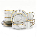 16 Piece Plates and Bowls Sets, Fine China Artisan Marbled Dinner Set for 4, Dishwahser Safe, Scratch Resistant, Grey