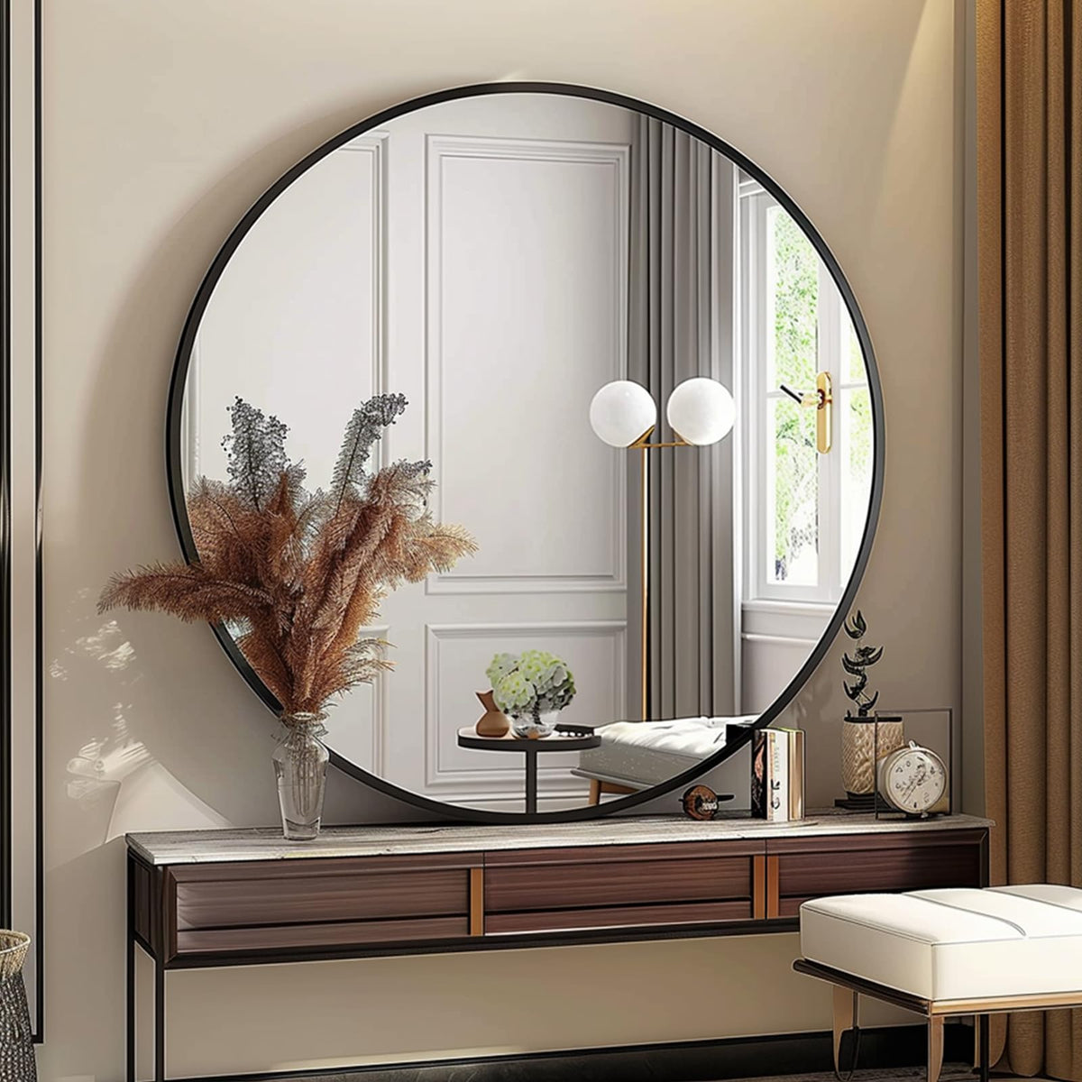 Large Round Mirror, Circle Mirror 30 inch, Matte Black Metal Frame