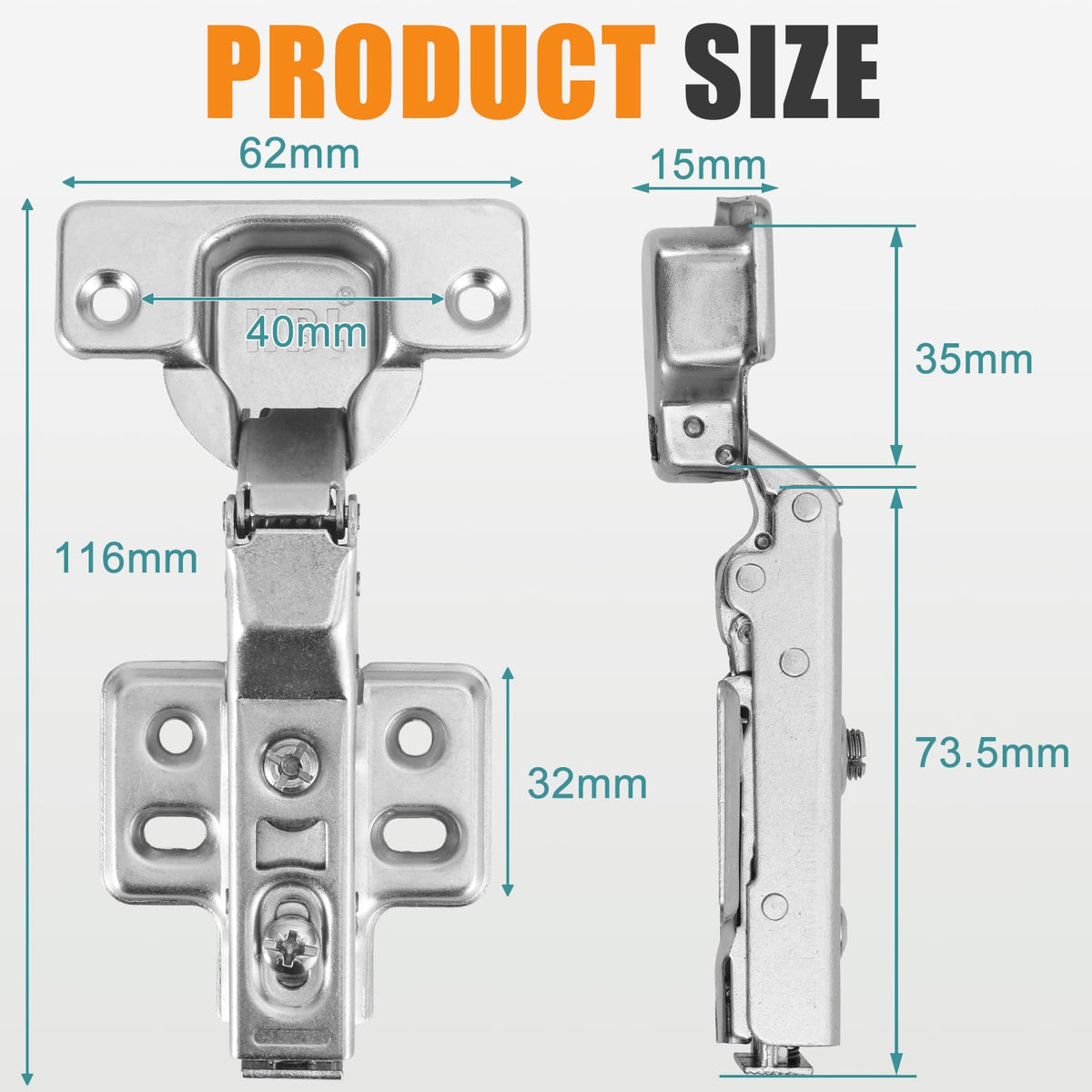 Soft Close Hinges for Frameless Cabinets, 110° Full Overlay, 10 Pack