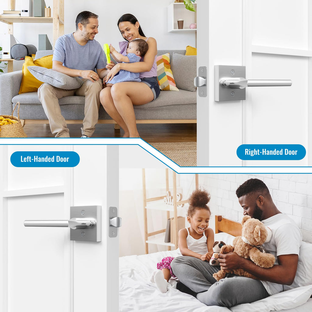 6 Pack Interior Privacy Door Handles, Satin Nickel Keyless Lockset