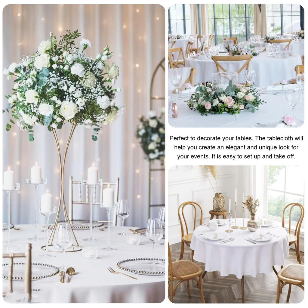 4 Pack Round Tablecloth 90 Inch White Polyester Washable Decorative Fabric Table Covers for Wedding Dining Table