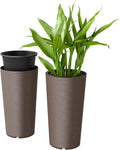 29 Inch Tall Planters for Outdoor Plants Set of 2, Brown | Plastic Flower Pots, DIY Drainage Holes, Stackable Large