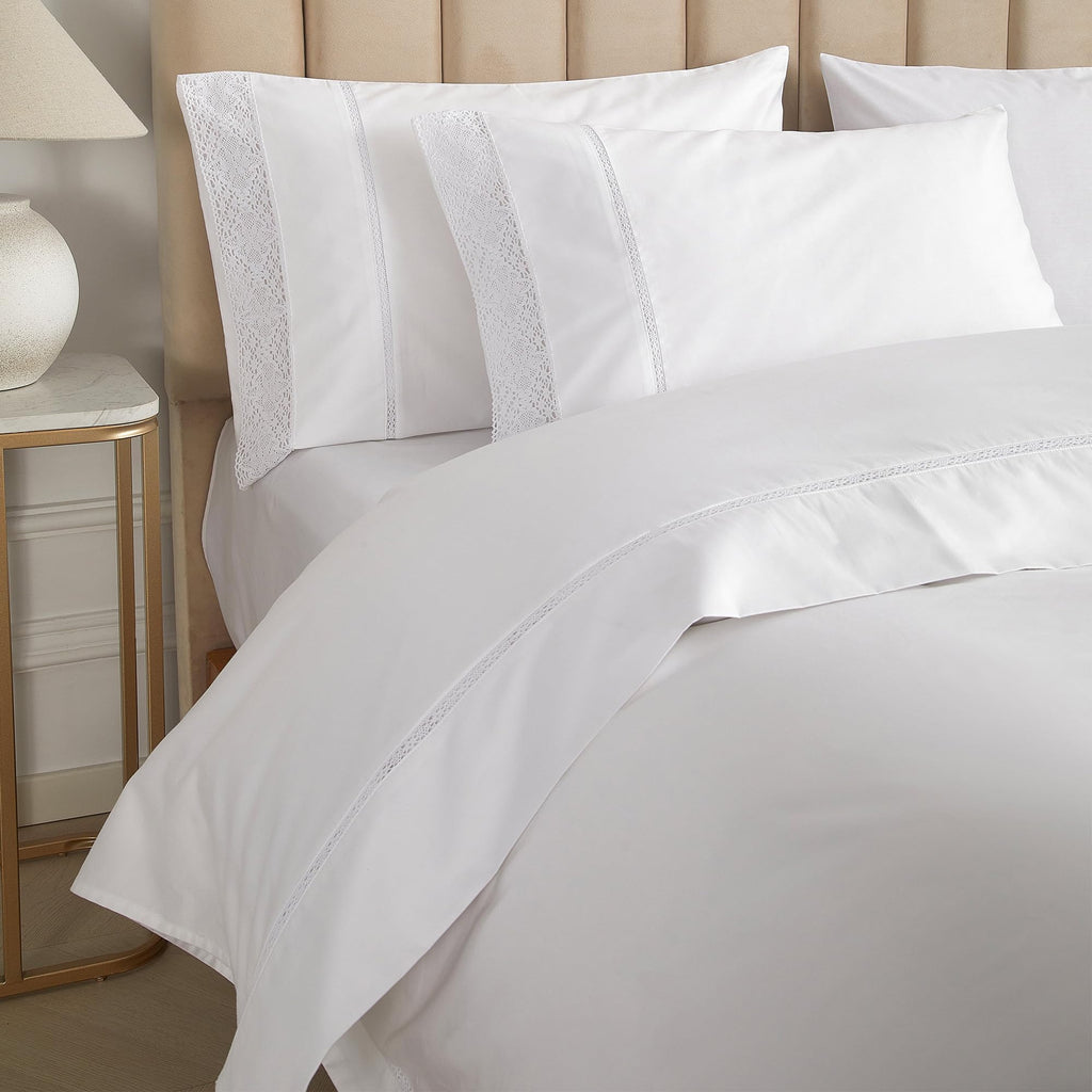 100% Cotton Percale Duvet Cover Queen Size, with Lace Pillowcases, 90x90