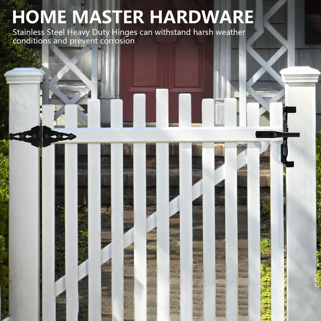 8" Heavy Duty Gate Hinges, 6 Pack Strap Hinges, Black