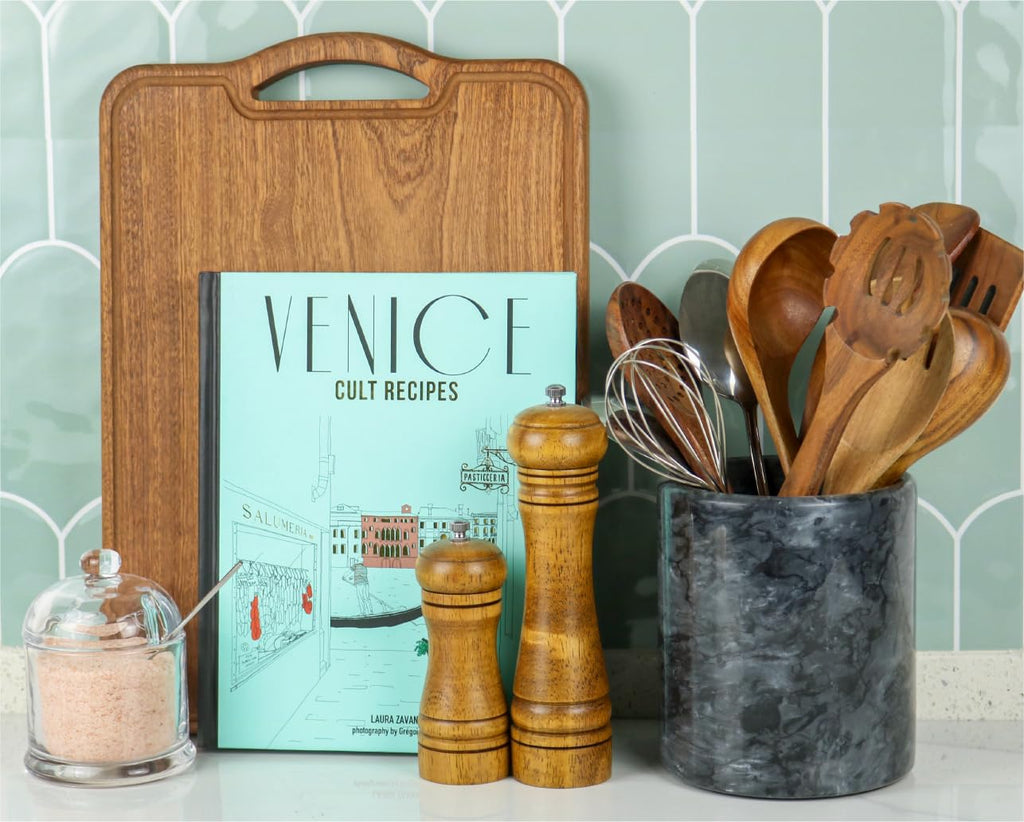 Black Marble Kitchen Utensil Holder, Weighted Utensils Organizer Crock for Countertop, Wine Chiller Bucket