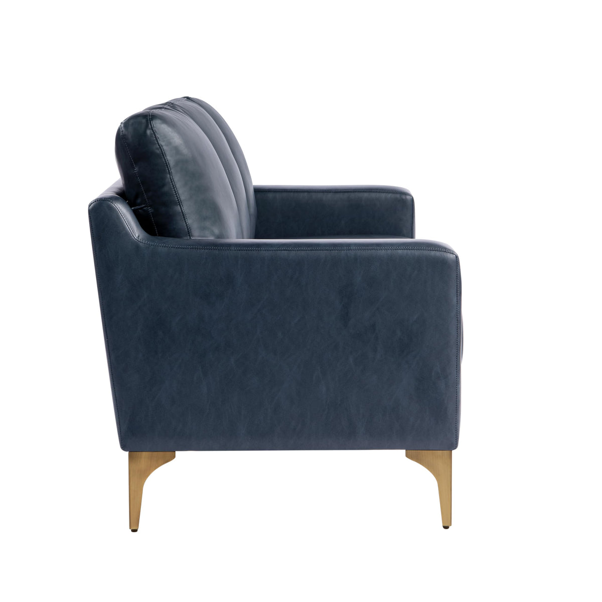 Triton 78" Sofa, Transitional Modern, Dreamcoil Comfort, Metal Legs, Vegan Leather, Navy Blue