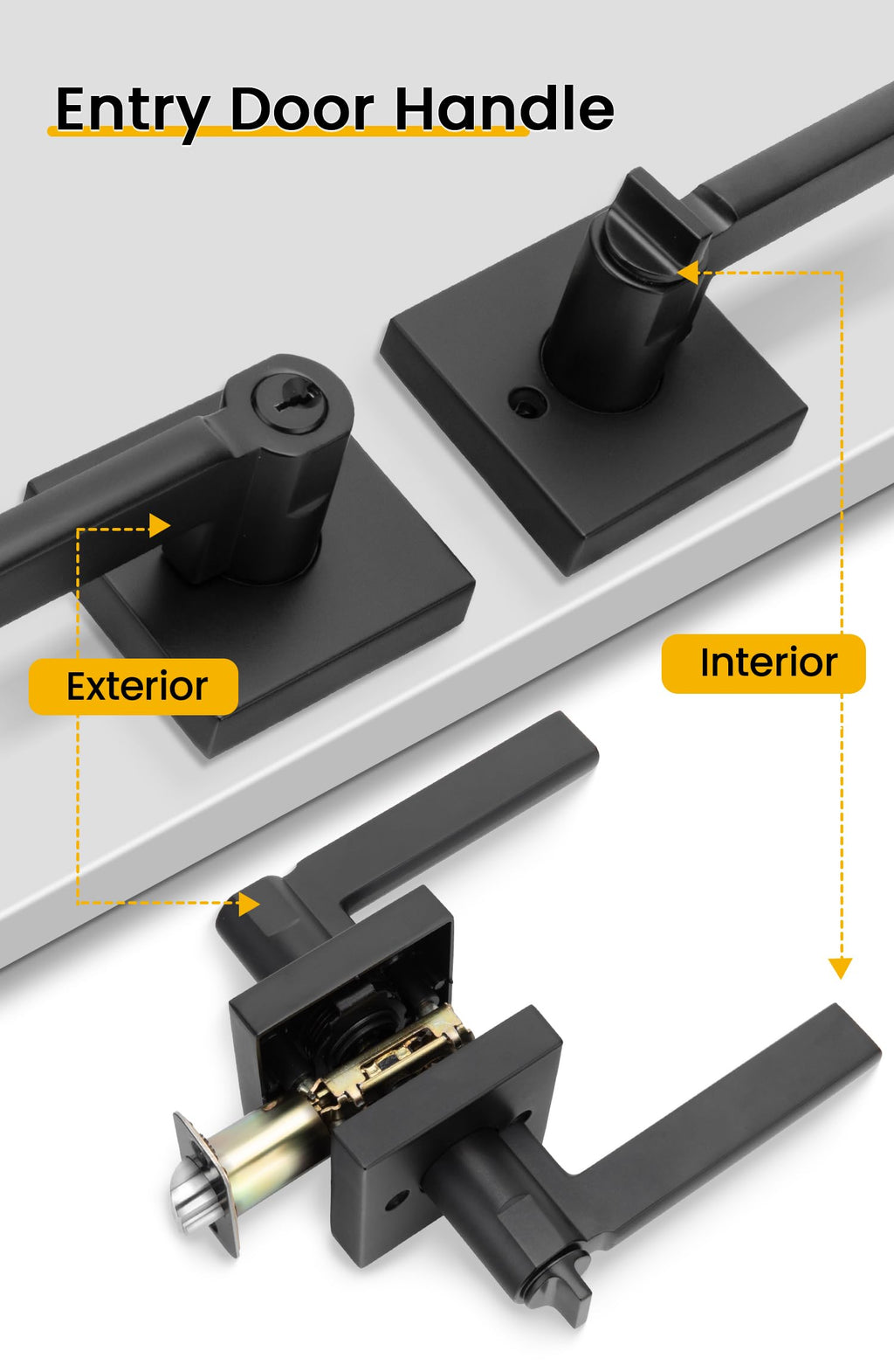 Matte Black Door Handles with Lock and Key, Keyed Entry 2 Pack
