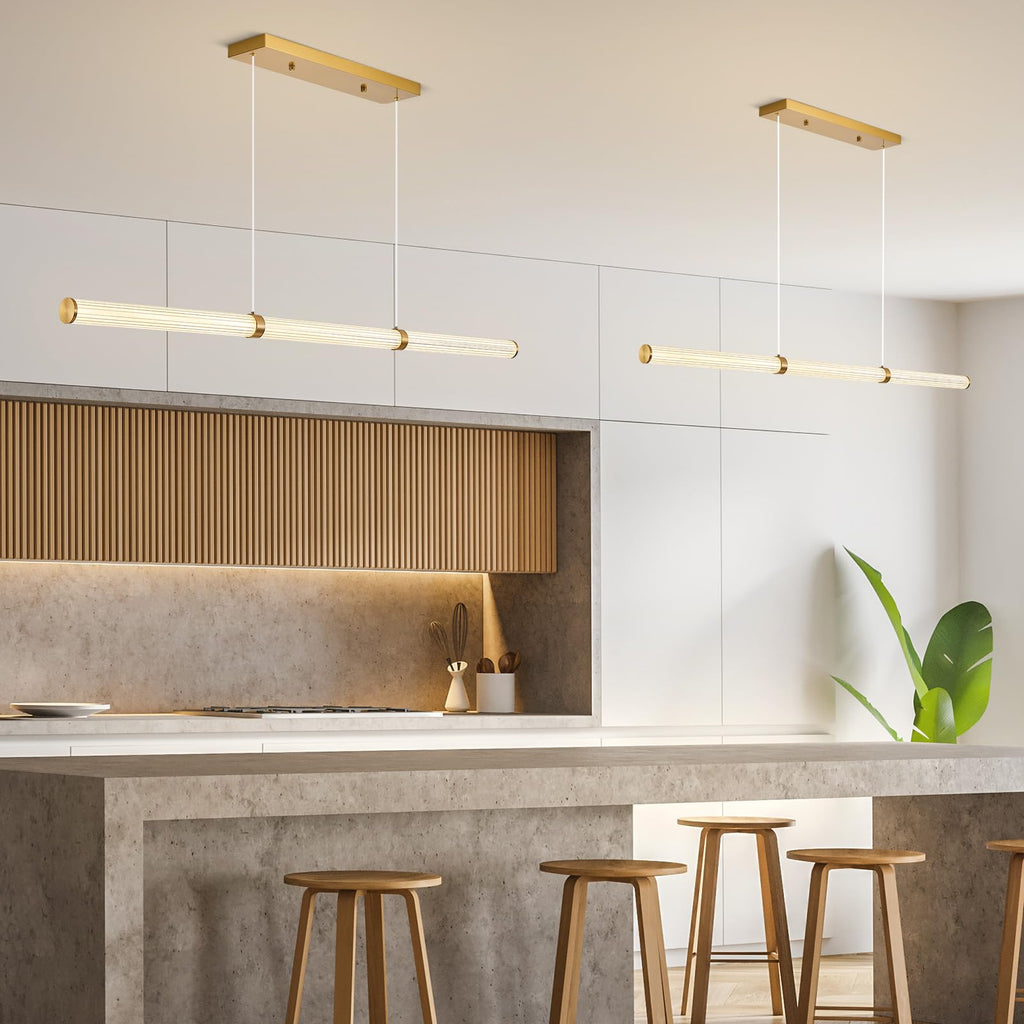 47" LED Linear Pendant Light Fixtures, Modern Dimmable Chandelier with Remote, Gold Island Lights, Bar, Pool Table
