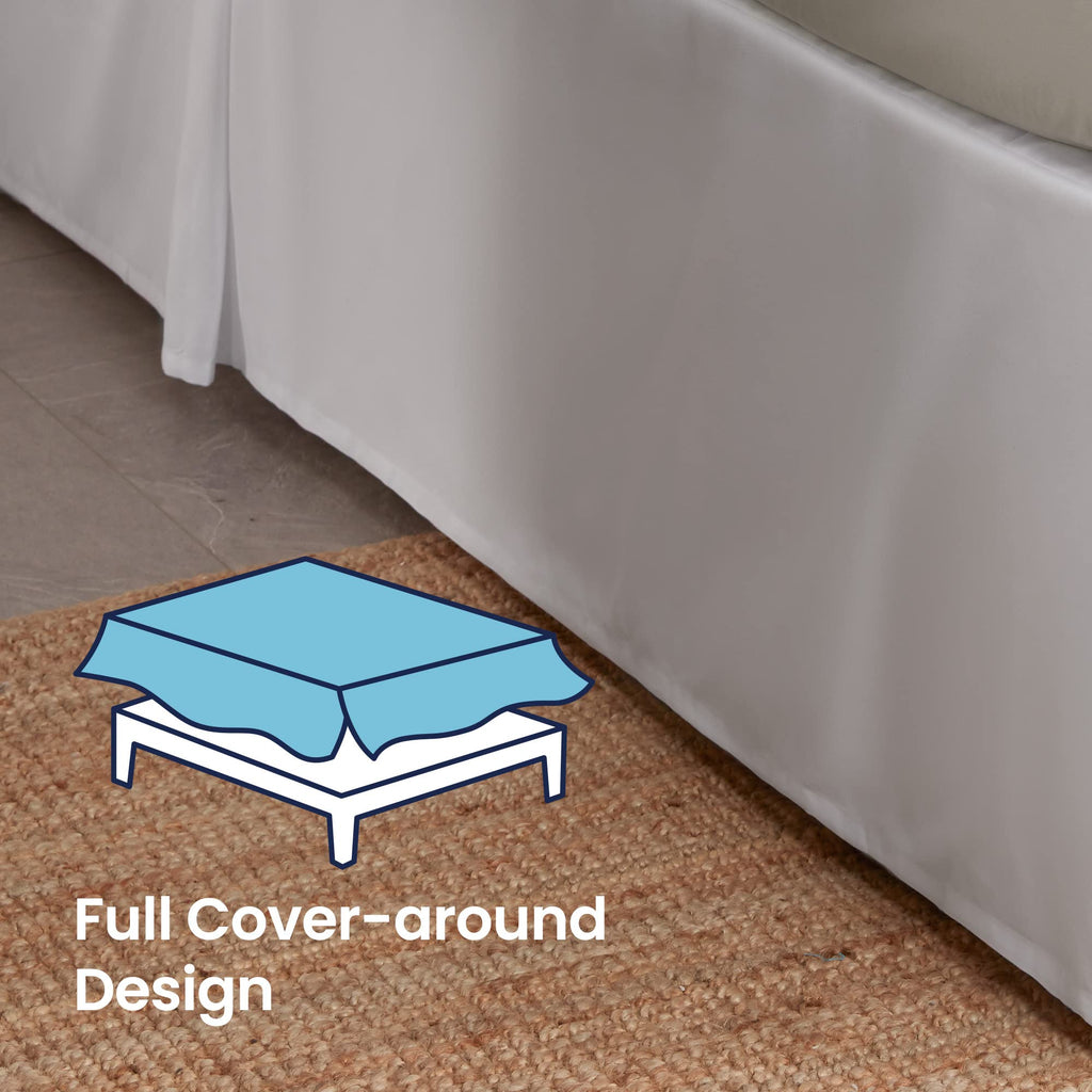 Pleated Bed Skirts, 15 inch Tailored Drop Easy Fit Bedskirt, Anti-Static, Fade Resistant (White)