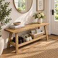 Reclaimed Entryway Bench Solid Wood Bench with Storage Shelf 43.3"
