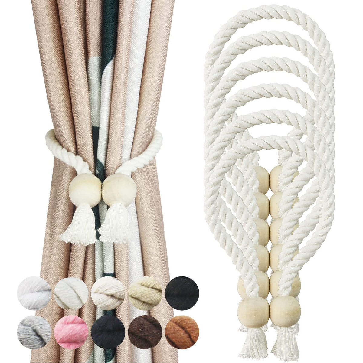 Magnetic Curtain Tiebacks Holdback Cotton Rope Tie Backs for Drapes