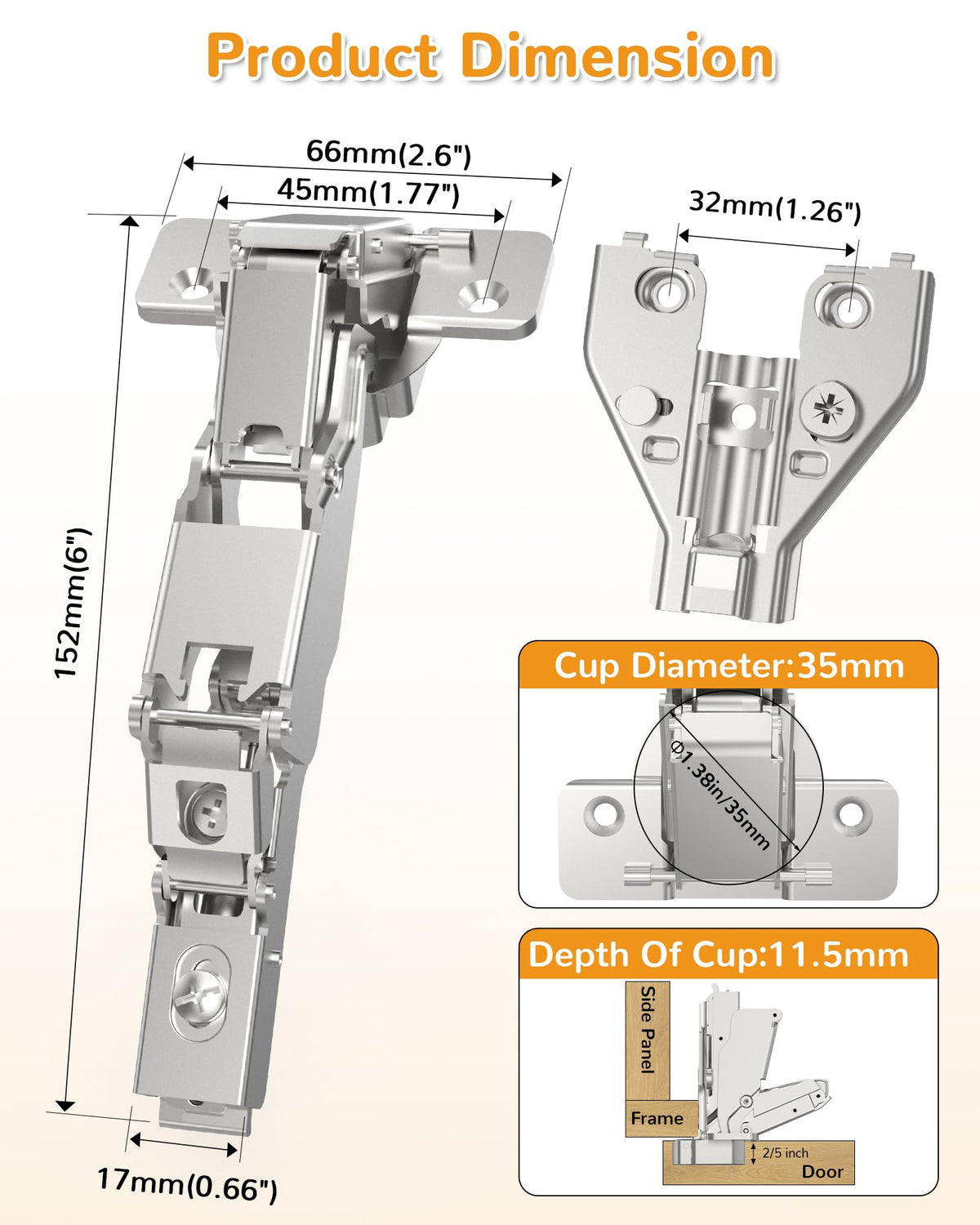 2 Pack 165 Degree Soft Close Kitchen Corner Hinges, Lazy Susan Cabinets, Face Frame, Clip On Plate for Easy