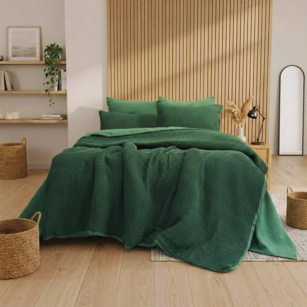 Waffle Weave Duvet Cover Set with Button Closure