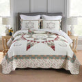 Cotton Bedspread Quilt Bedding Sets, 3 Pieces Reversible Coverlets Comforters Star with Green Floral Real Patchwork