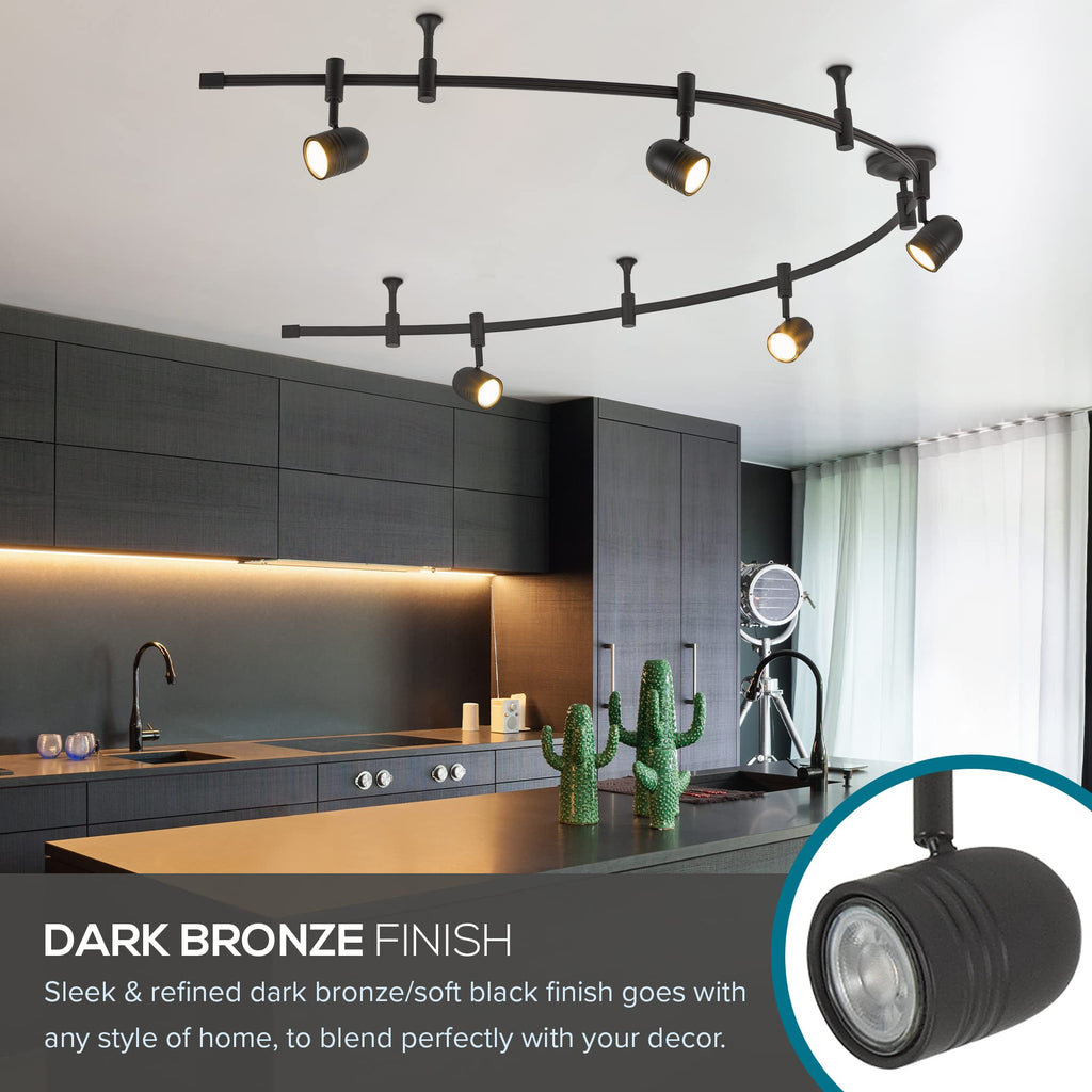 002 Transitional 5-Light Flexible Track Lighting Kit with Metal Shades, LED Bulbs Included, 96", Dark Bronze