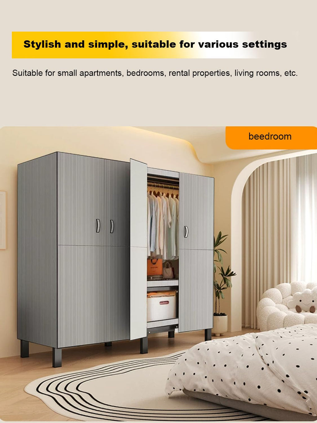 49.2in Heavy Duty Clothes Rack with Magnetic Door 1300LBS Foldable Portable Wardrobe Closet for Hanging Clothing