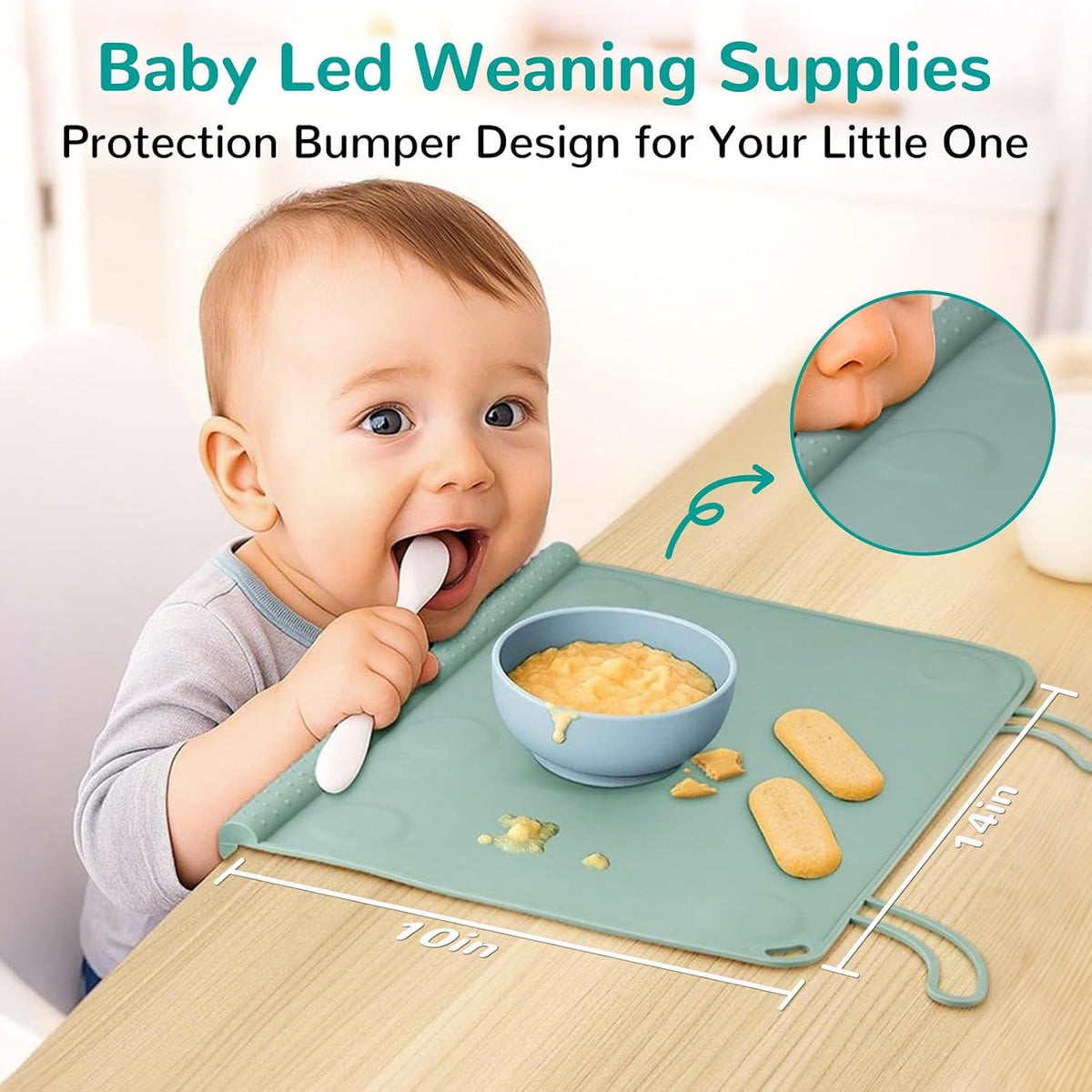 Silicone Placemat for Toddler Eating: Wipe Clean & Roll Up in The Diaper Bag - Table Mat for