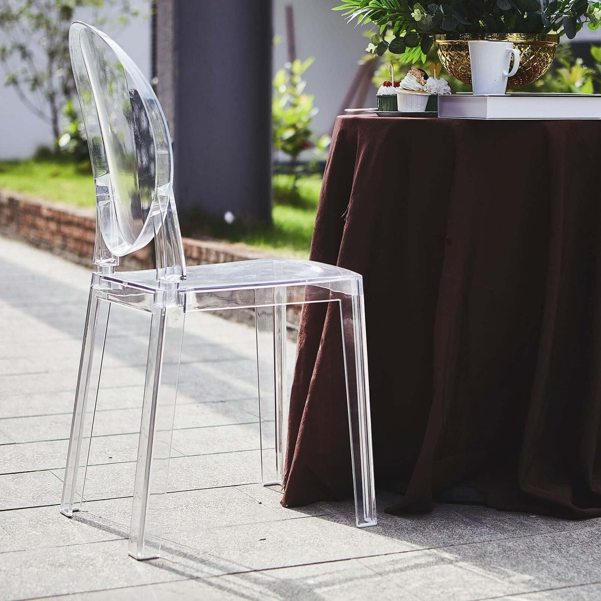 Pack of 12 | Clear Transparent Banquet Ghost Chair Armless Stacking Accent Chair with Oval Back Acrylic, Invisible