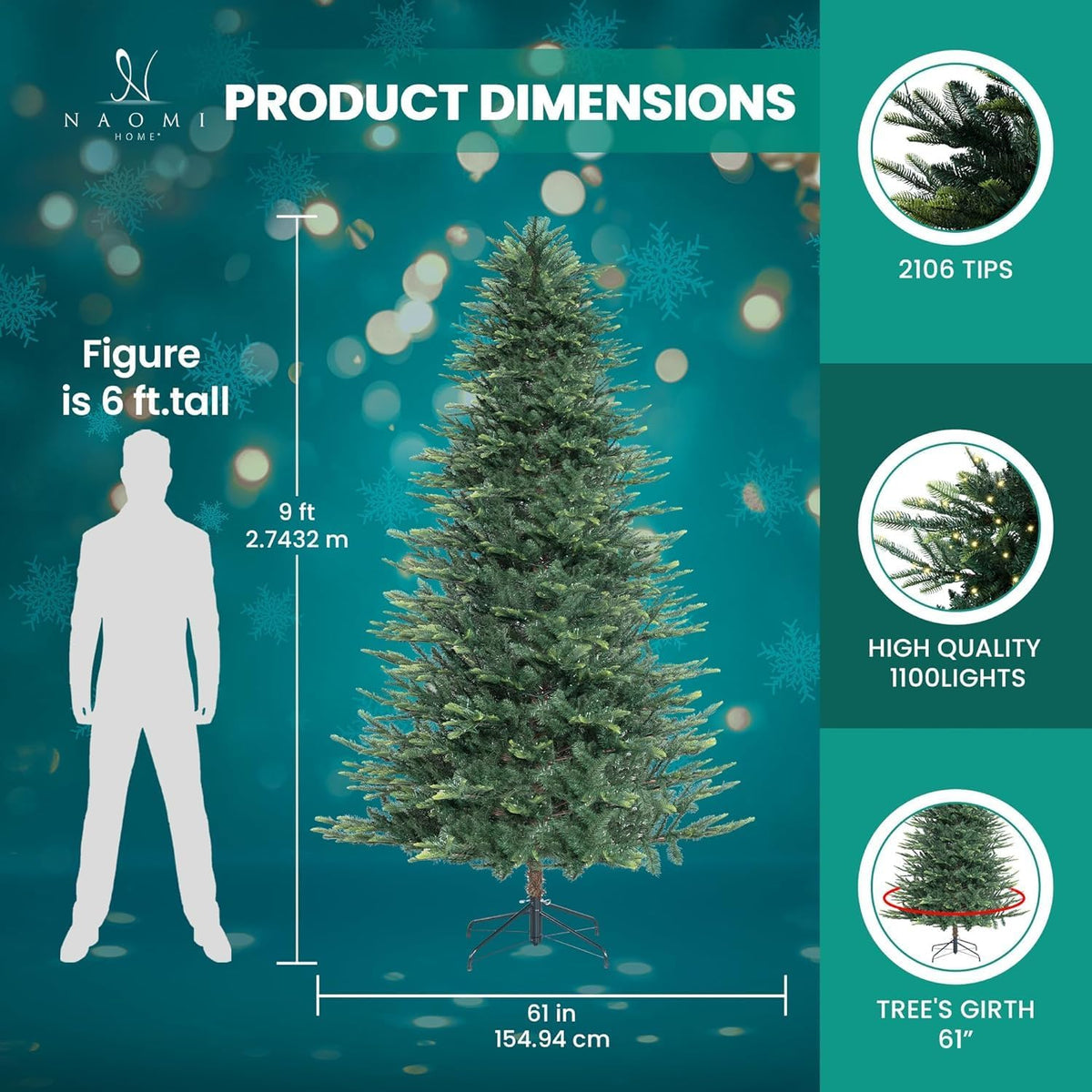 Nordic Pre-Lit Christmas Tree, 1,100 Warm Lights