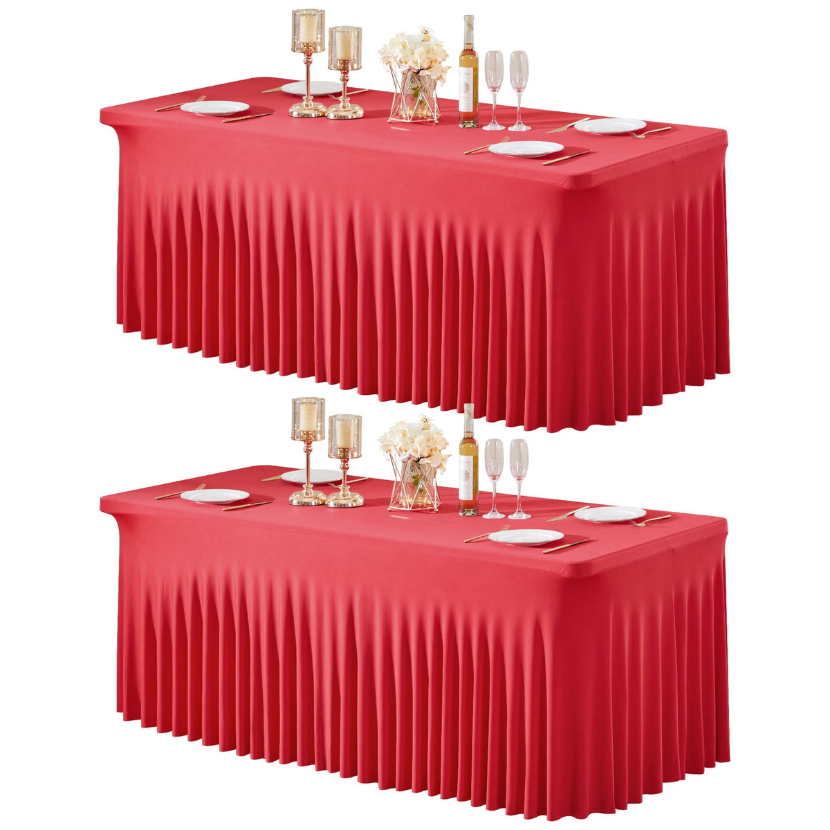 2 Packs Red Table Clothes for 8 Foot Rectangle Tables, Wrinkle Resistant Stretch Spandex Table Covers Fitted